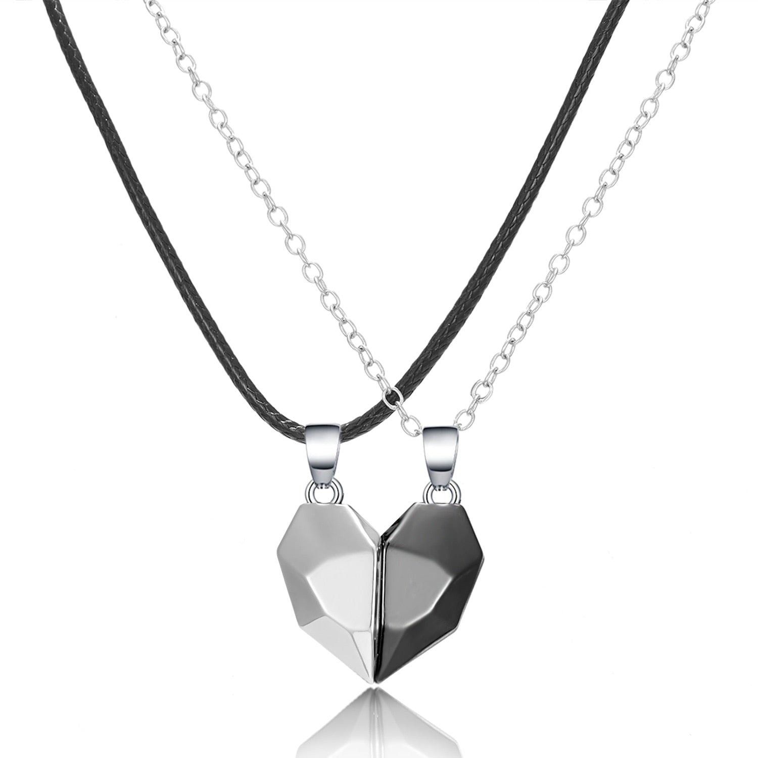 2pcs Magnetic Couples Matching Necklaces, Split Love Heart Pendant  Personalized For Best Friend Necklace