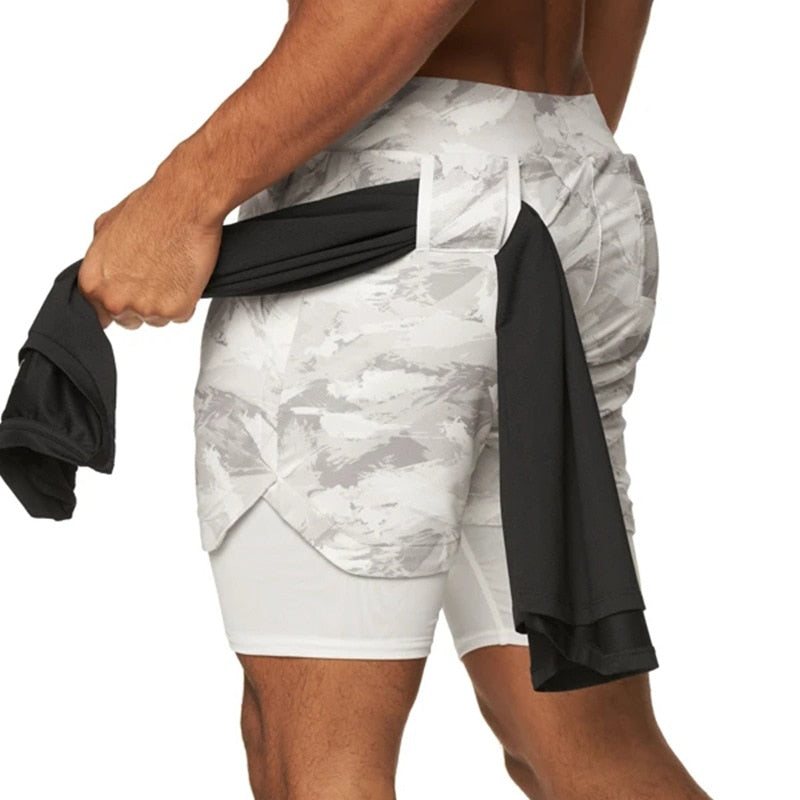 2022 Camo Running Shorts Men 2 In 1 Double-deck Quick Dry GYM 